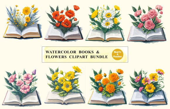 Download Watercolor Book &amp; Flowers Clipart Bundle - Flowers Collection