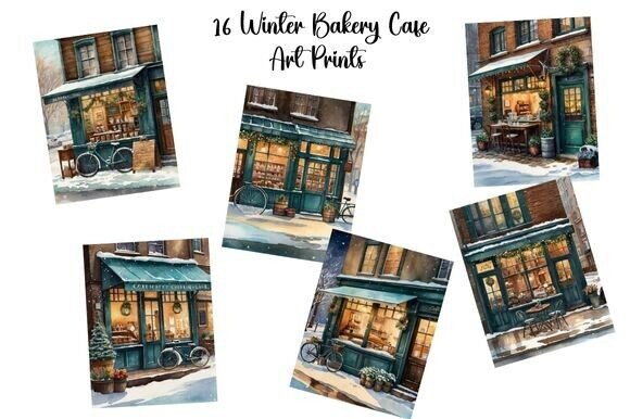 Download 16 Watercolor Cozy Winter Bakery Cafe - Premium Resources