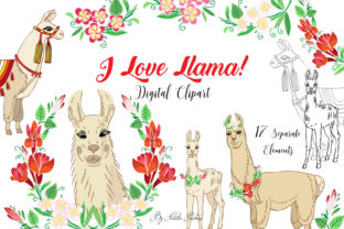 Download Llama Digital Clipart with Red Flowers - Flowers Collection