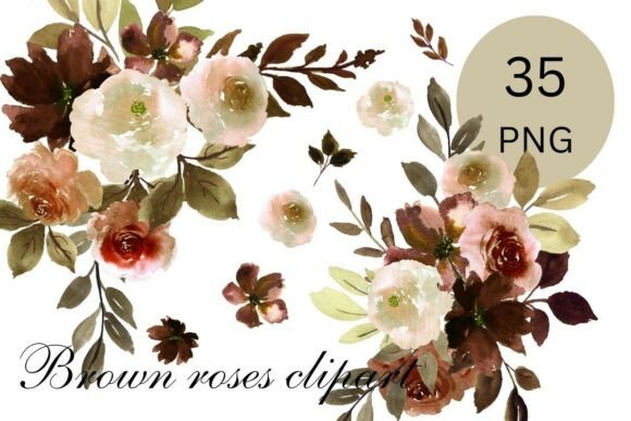 Download Watercolor Blush Rust Brown Flowers PNG - Flowers Collection