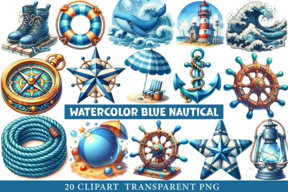Download Watercolor Blue Nautical Clipart - Nautical Collection