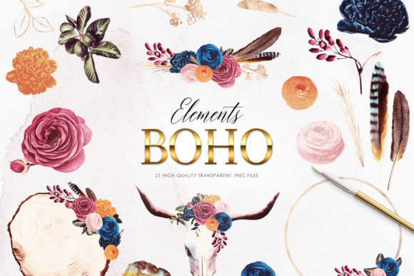 Download Boho Clipart Set, Bohemian Flowers - Flowers Collection