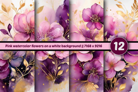 Download Pink Water Color Flowers on a White BG - Flowers Collection