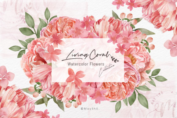 Download Living Coral Watercolor Flowers - Flowers Collection