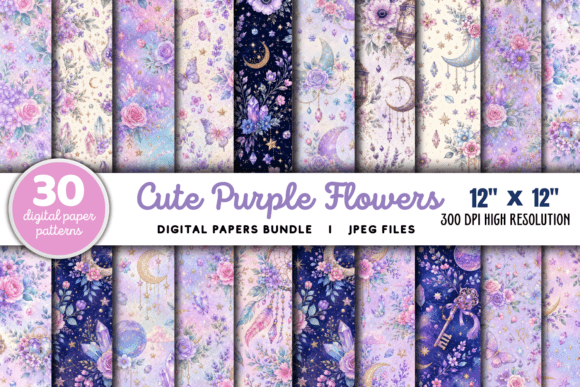 Download Cute Purple Flowers Pattern Bundle - Flowers Collection